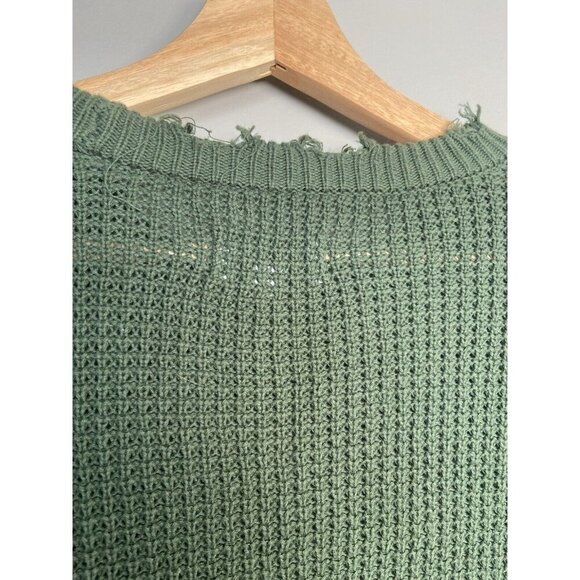 Pistola Olga Distressed Olive Green Crewneck Waffle Knit Sweater Size X-Small XS - Picture 7 of 13